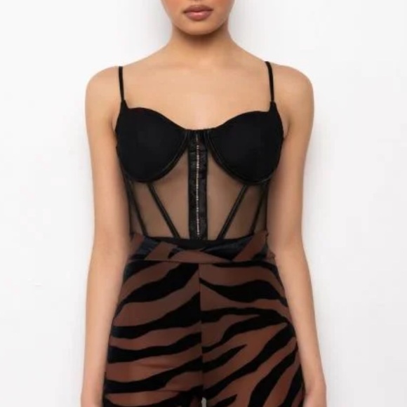 AKIRA Tops - AKIRA Black Mesh Corset Bodysuit